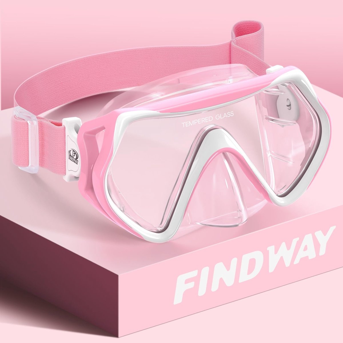 Duikbril voor Volwassenen met Verstelbare Band - 180° Panoramisch HD Glas - Roze/Wit