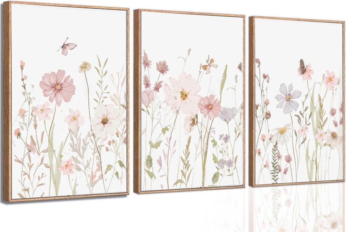 Aquarel bloemen wanddecoratie - Set van 3