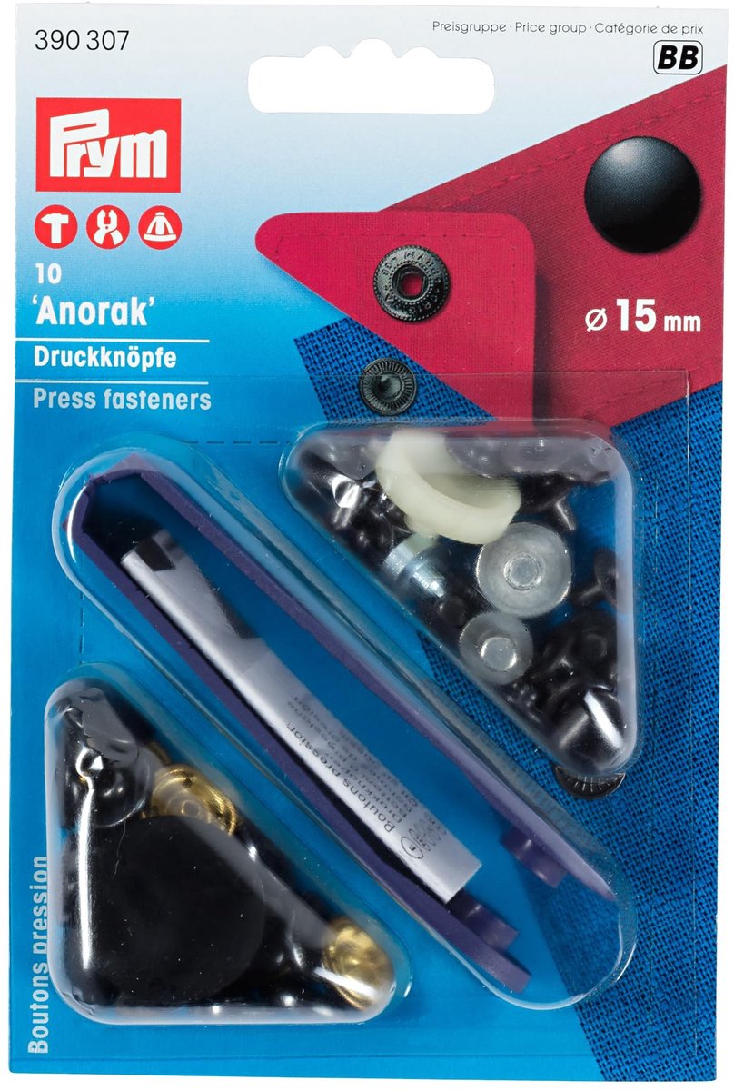 Anorak Drukknop - 15 mm - Zwart - 1 Stuk