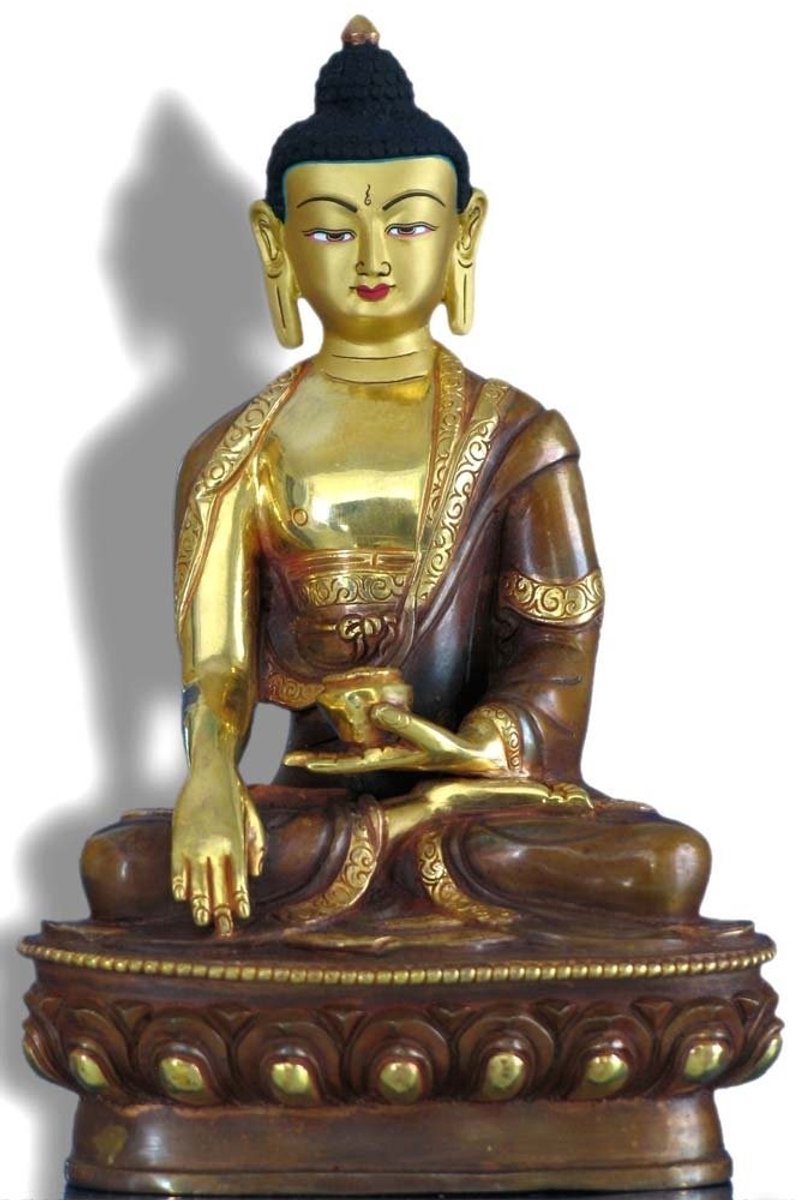 Boeddhabeeld Shakyamuni - Brons met gouden accenten - 20 cm