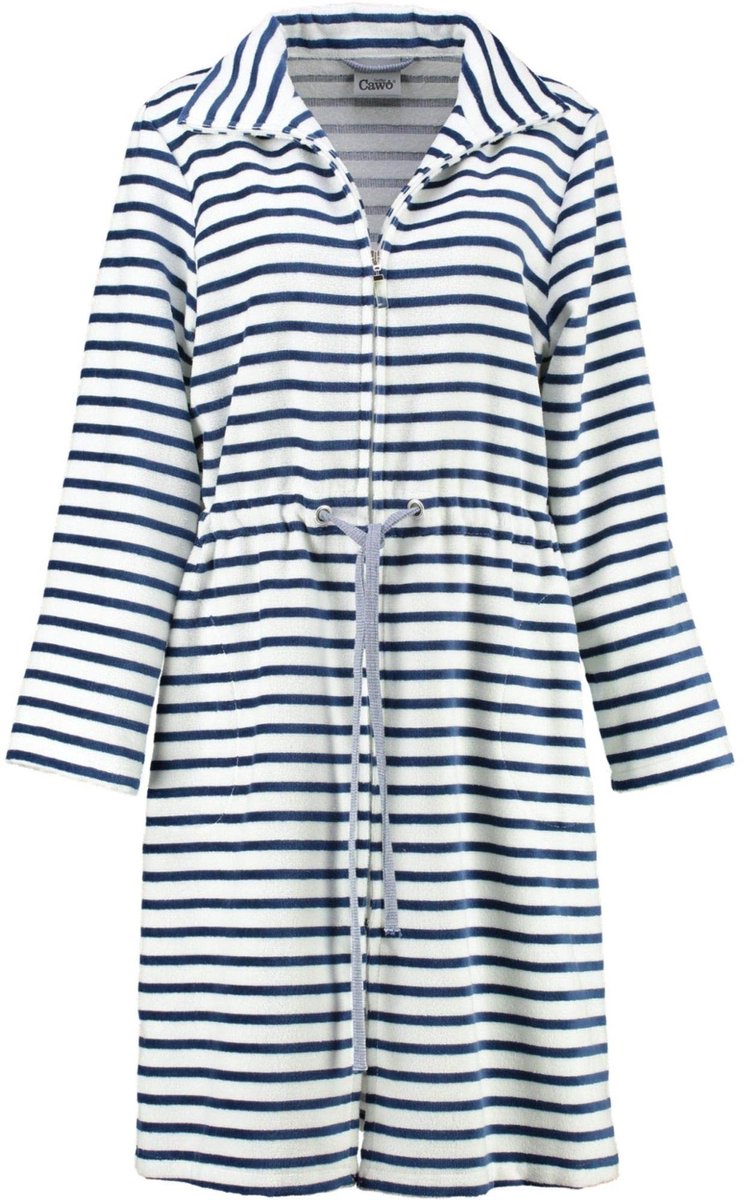 Dames Badjas - Korte Midi Met Tunnelriem - Rood Gestreept