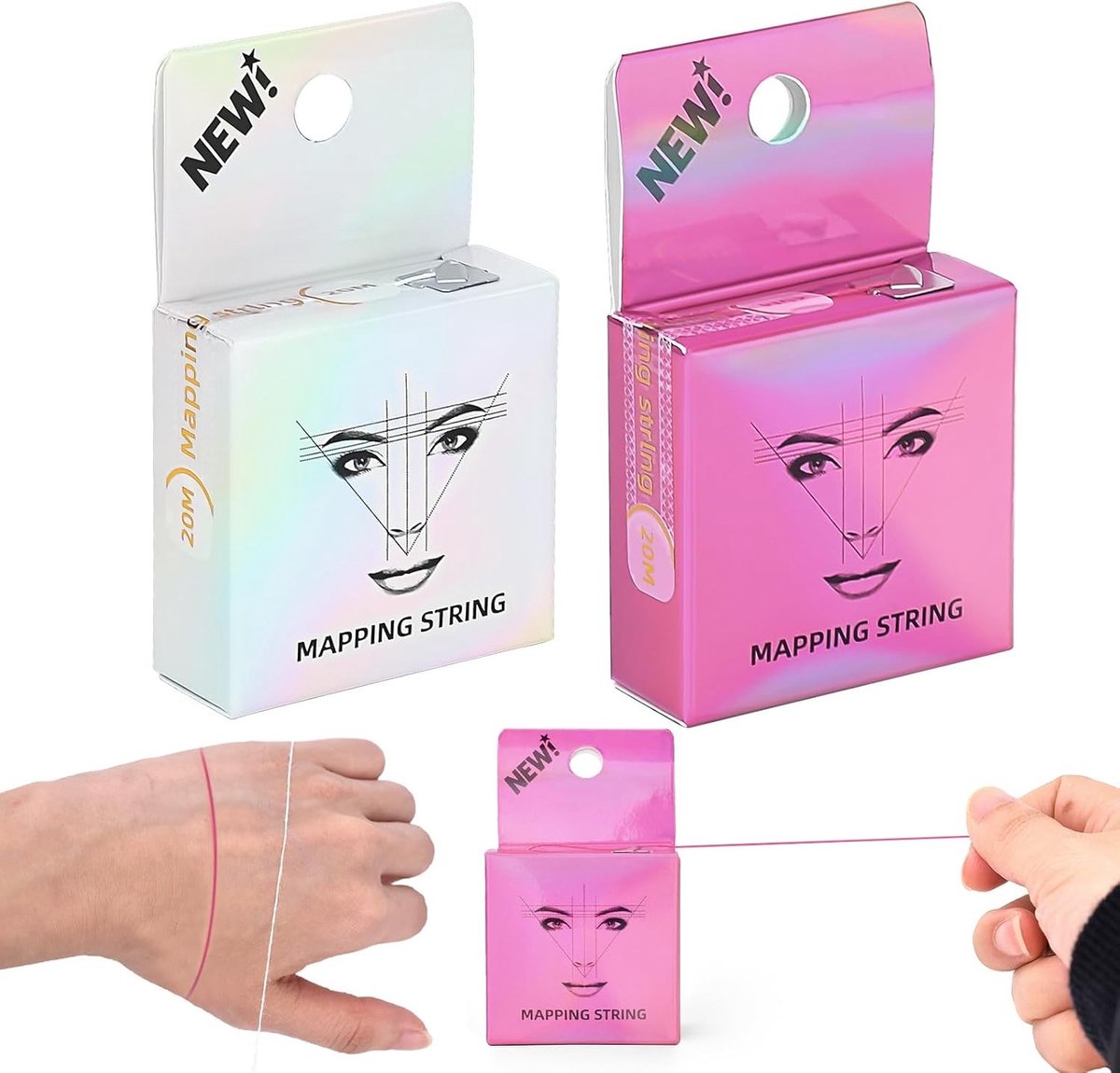 2 stuks 20 m Wenkbrauw Mapping String in Roze en Wit - Schaalbare Inkt String voor Microblading en Schoonheid Meting Gereedschap
