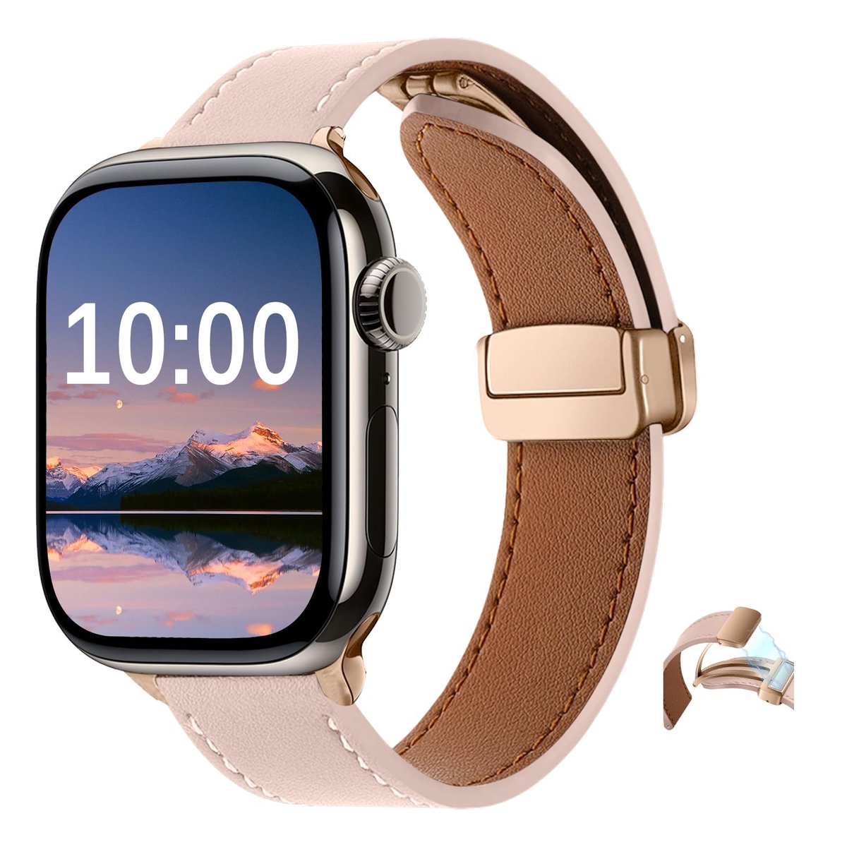 Verstelbare Magnetische Leren Horlogeband - Voor Apple Watch - Roze