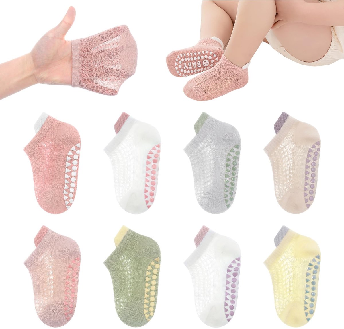 Baby Sokken met Antislip - 8 Paar in Roze