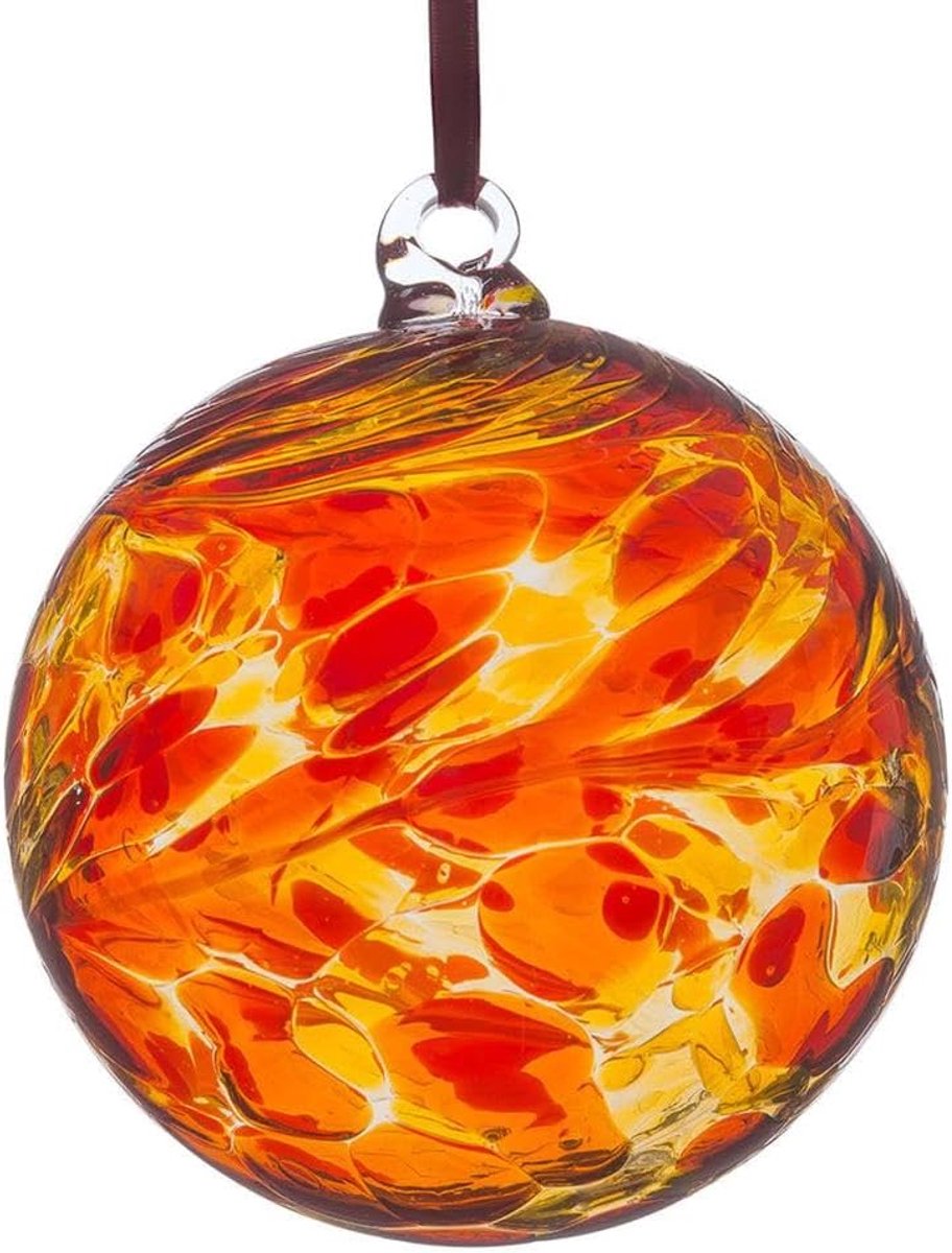 8 cm Vriendschapsbal – Rood & Geel - hanger bal - mondgeblazen glas - kerst