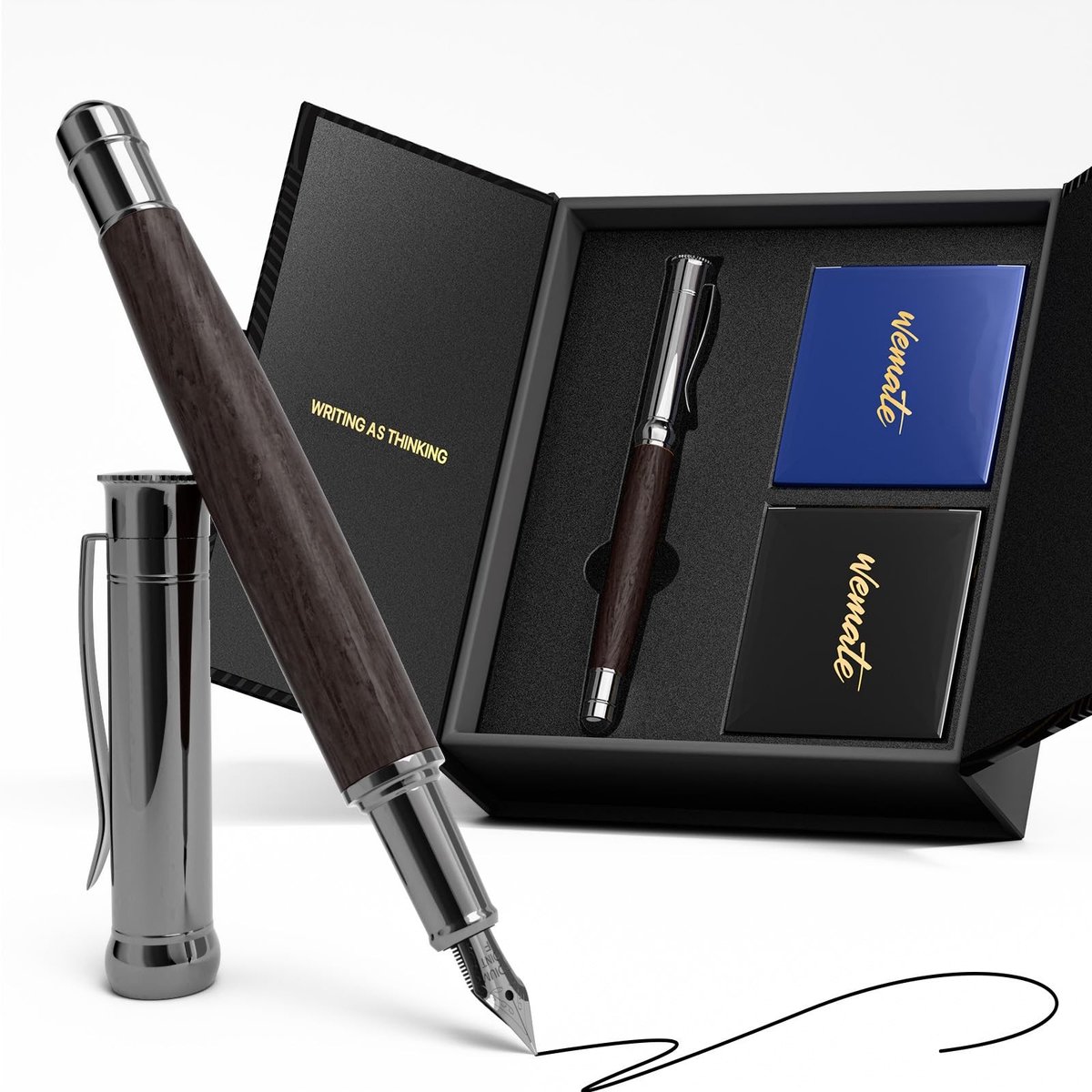 Vulpen Set met Fijne Punt en 20 Inktpatronen - Hout