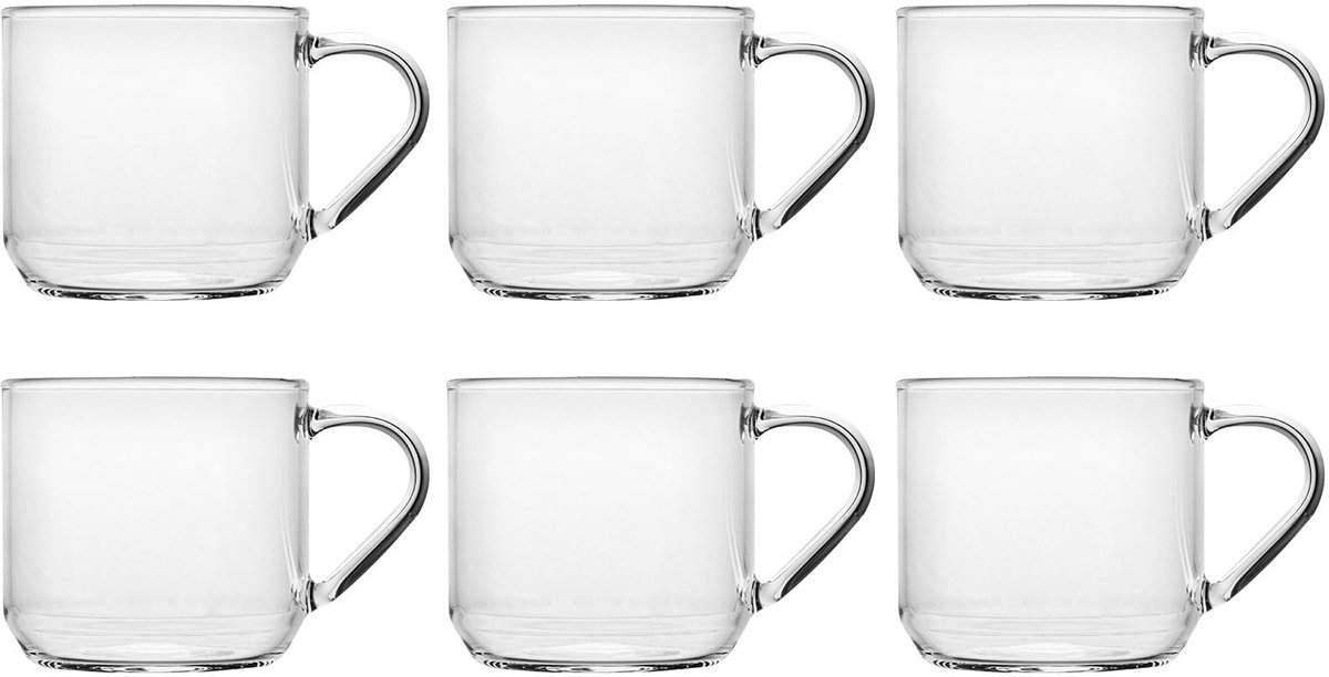 Set van 6 Grote Mokken - Modern Ontwerp - 220ml Transparant Glas
