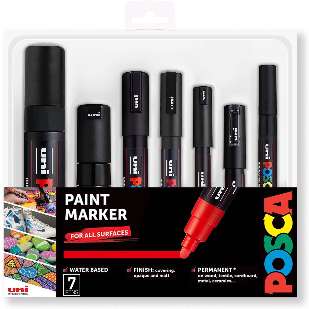 Marker Set - 7 Zwarte Markers met Verschillende Puntgroottes