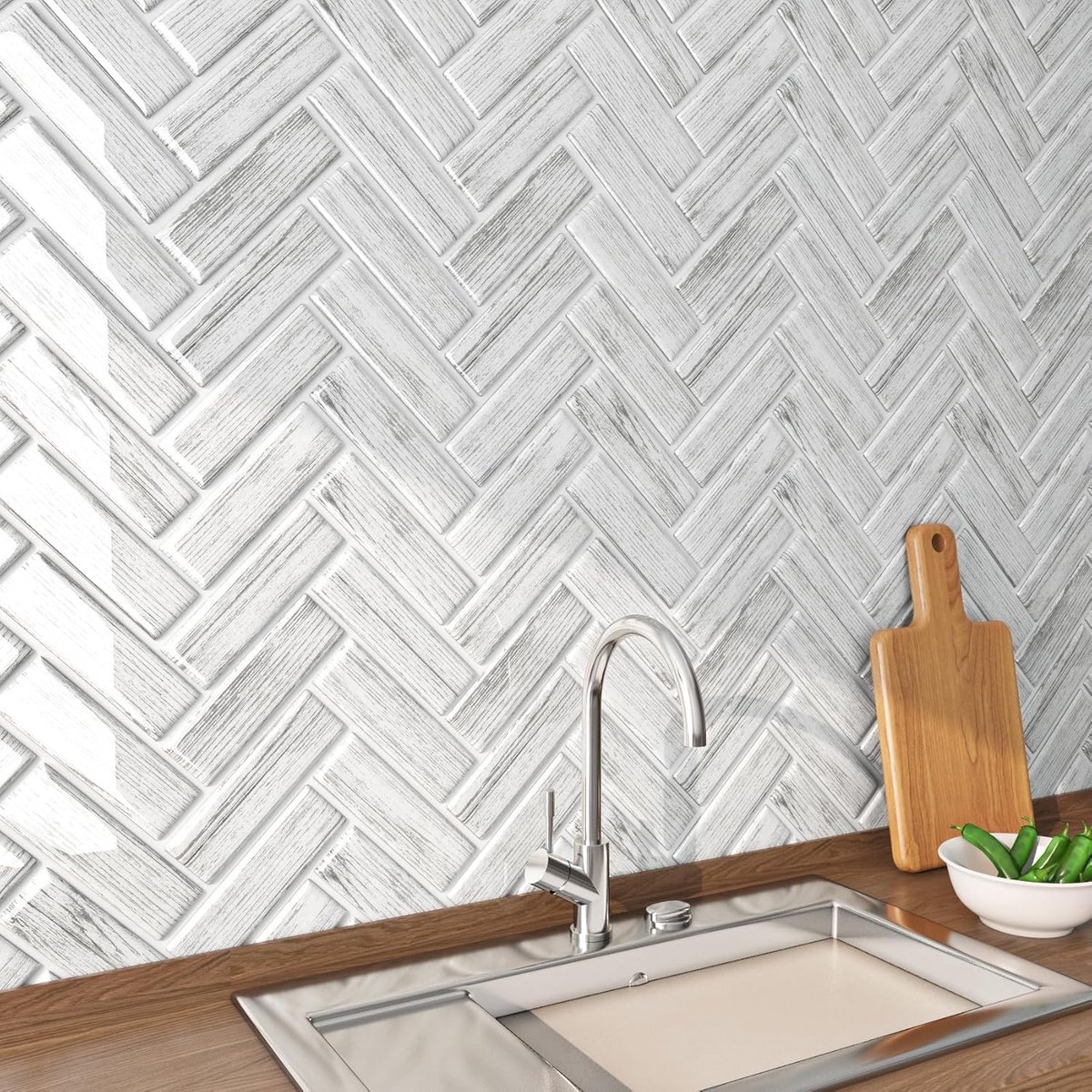 Houten Effect Tegel Stickers - 3D Zelfklevend Herringbone Patroon