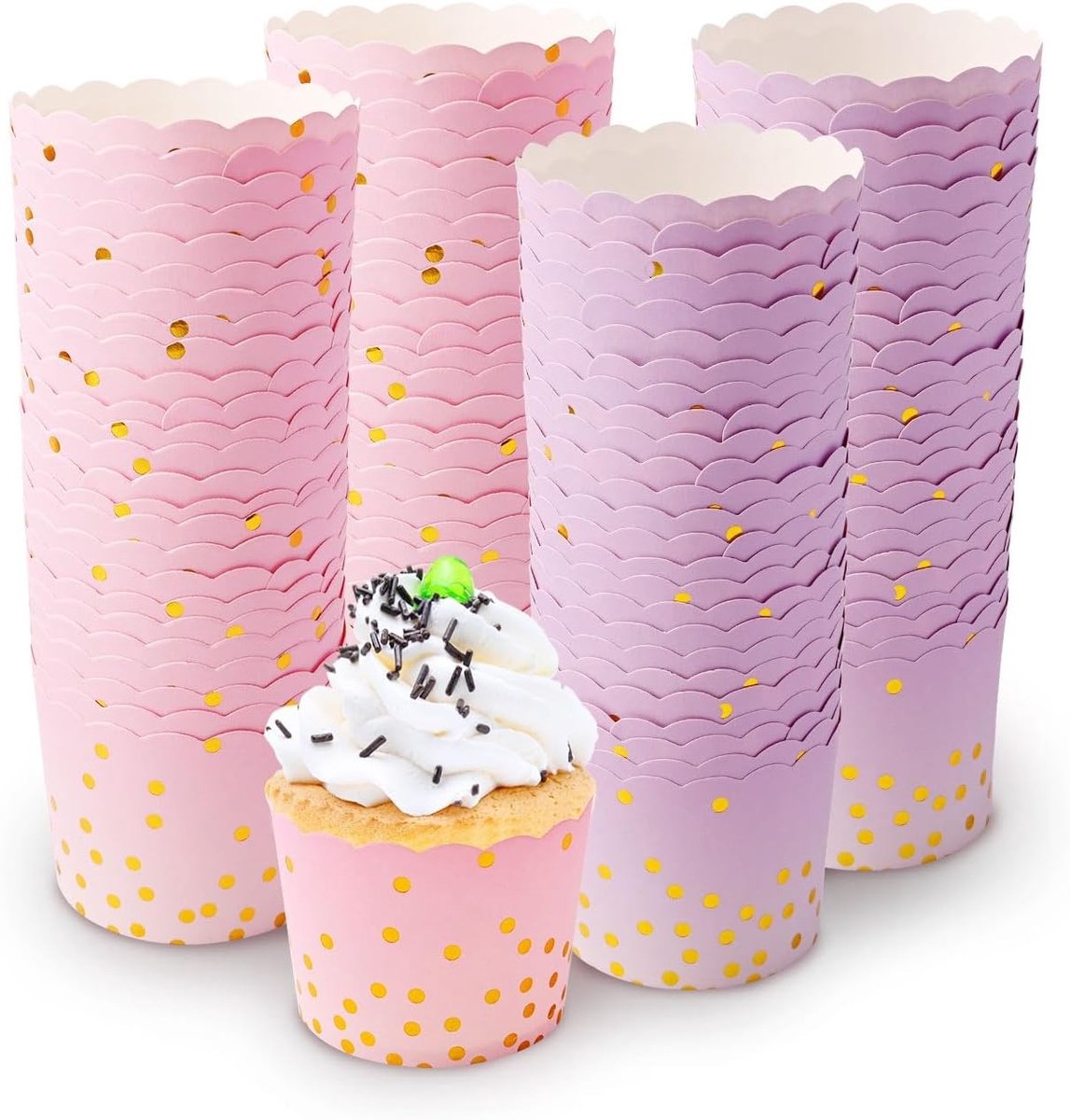 Set van 100 Papieren Muffinvormen voor Mini Muffins en Cupcakes - Ideaal voor Feesten, Bruiloften en Verjaardagen (Roze en Paars)