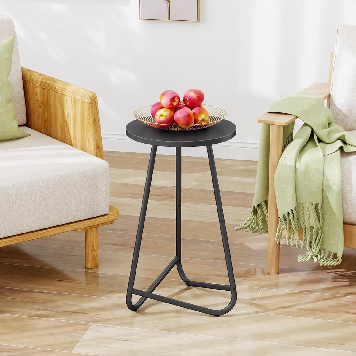 Bijzettafel Rond - Metalen Tafel voor Binnen en Buiten - Zwart