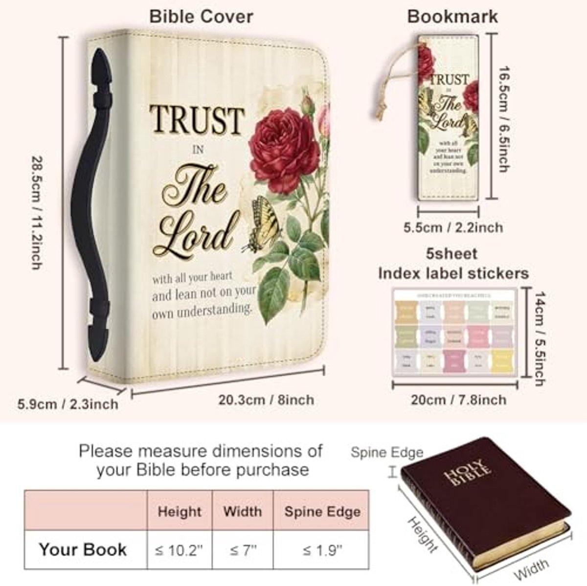 Bible Holder Case met Handvat en Bookmark - PU Lederen Hoes voor Bijbels - Rood