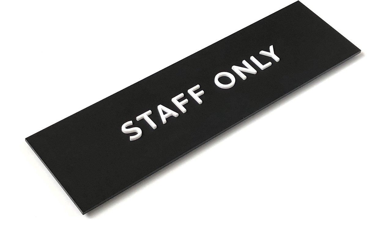 Deurplaat met moderne Staff Only tekst - 25 x 7 cm