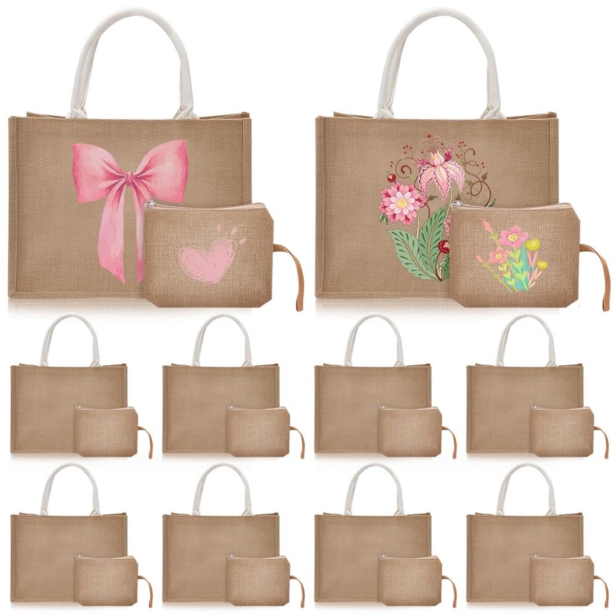 Jute Tote Bags - 10 Stuks - Bruin - 37.5 x 28.2 cm