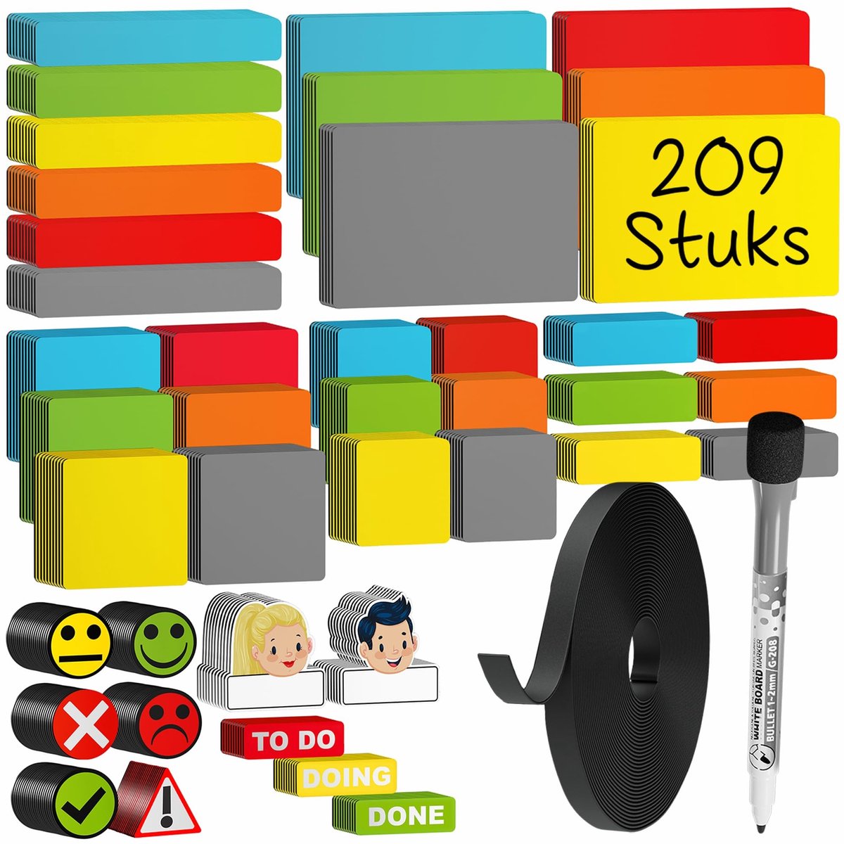 Scrum Whiteboard Magnetenset - 209 Stuks in 6 Kleuren