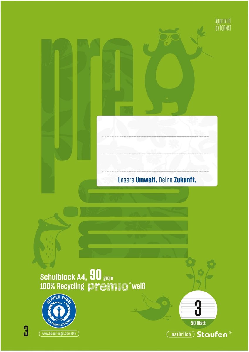 Schrijfblok A4 met 50 vellen - 90 g/m² - Groene dubbele lijnen