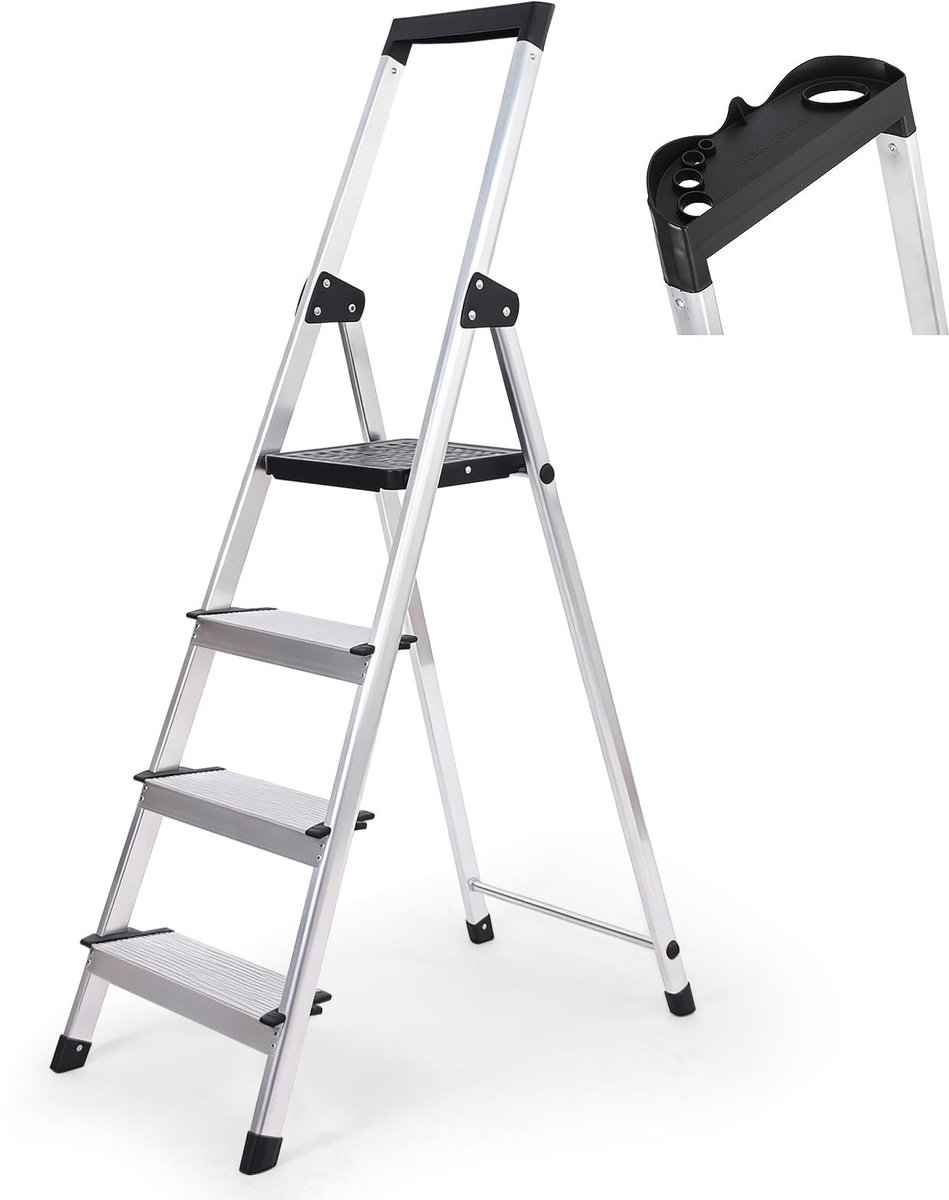 Aluminium Stepladder - Vouwbaar met 4 Treden - Max. 150 kg