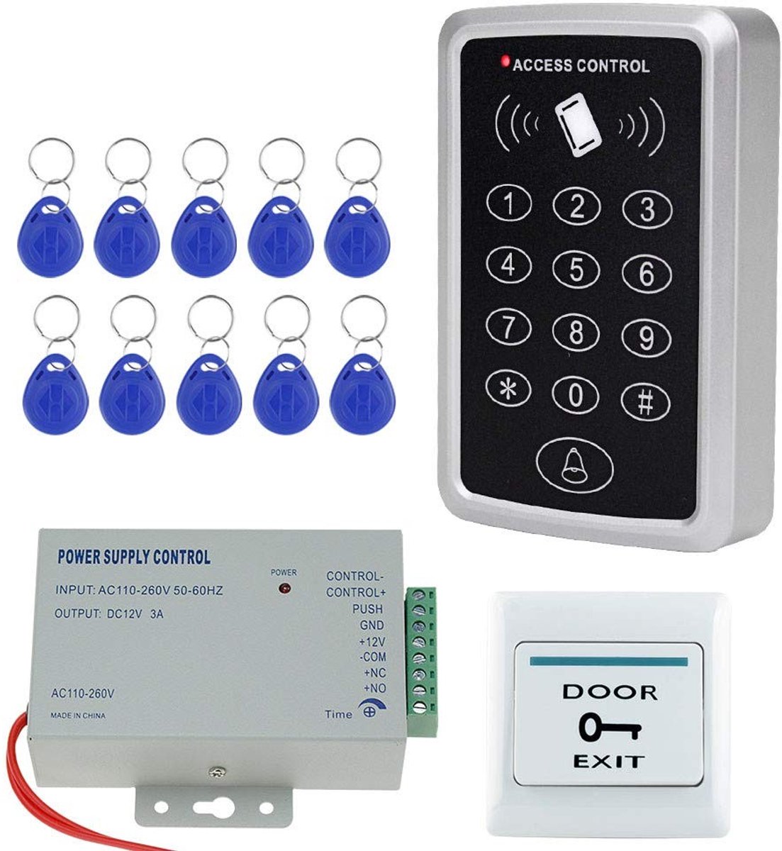 Solidchoice - RFID Toegangslezer met Power Systeem en 10 Keyfobs