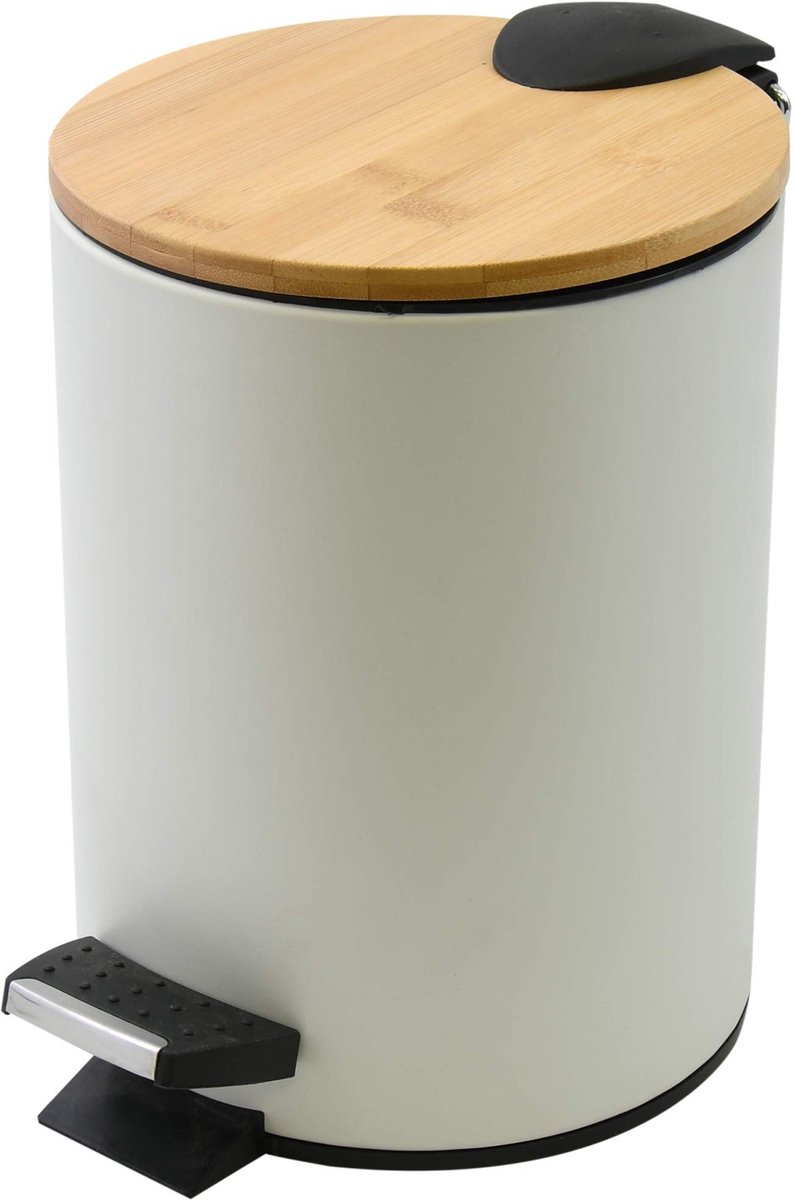 Solidchoice - Elegante Pedal Bin 5 L van Staal en Bamboe met Zachte Sluiting