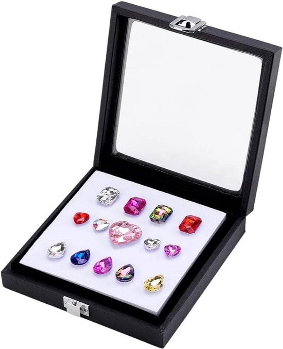 Sieradendoosje - Juwelen opbergdoosje - Stylish - Zwart - Vierkant - Inclusief spiegel - Geschikt voor Oorbellen Armbanden Halskettingen - PU-leer Petrovic Vitrine Displaydoos - 13,2 x 13,1 x 3,2 cm