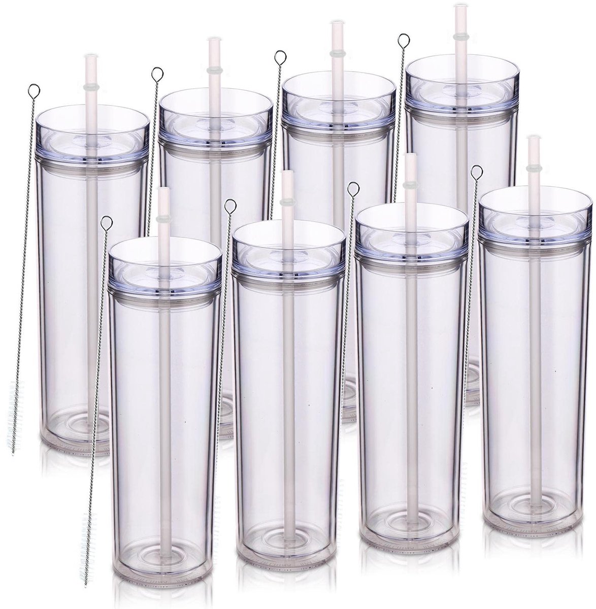 Solidchoice - Set van 8 Drinkbekers met Deksel en Rietje 600ml
