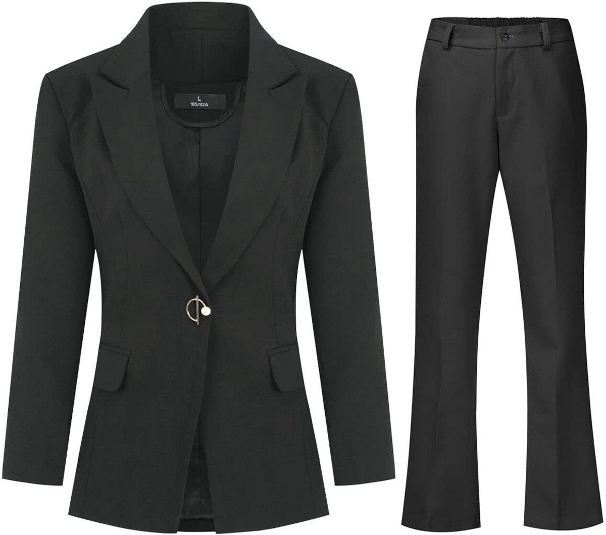 Solidchoice - Dames 2-delig Blazer Pak met Eén Knoop en Broek Zwart