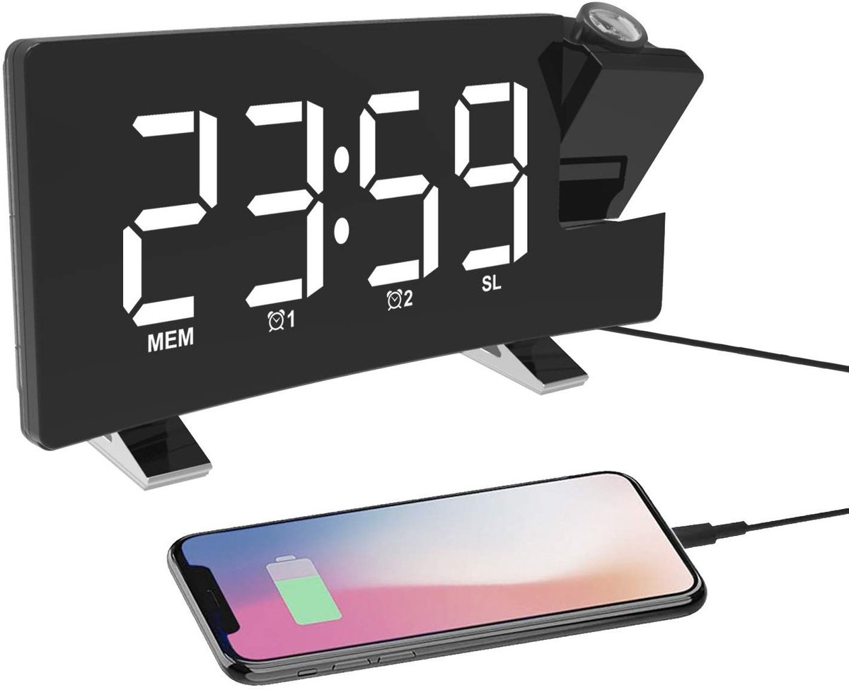 Solidchoice - Digitale Projectie Alarmklok met FM Radio en USB Oplader
