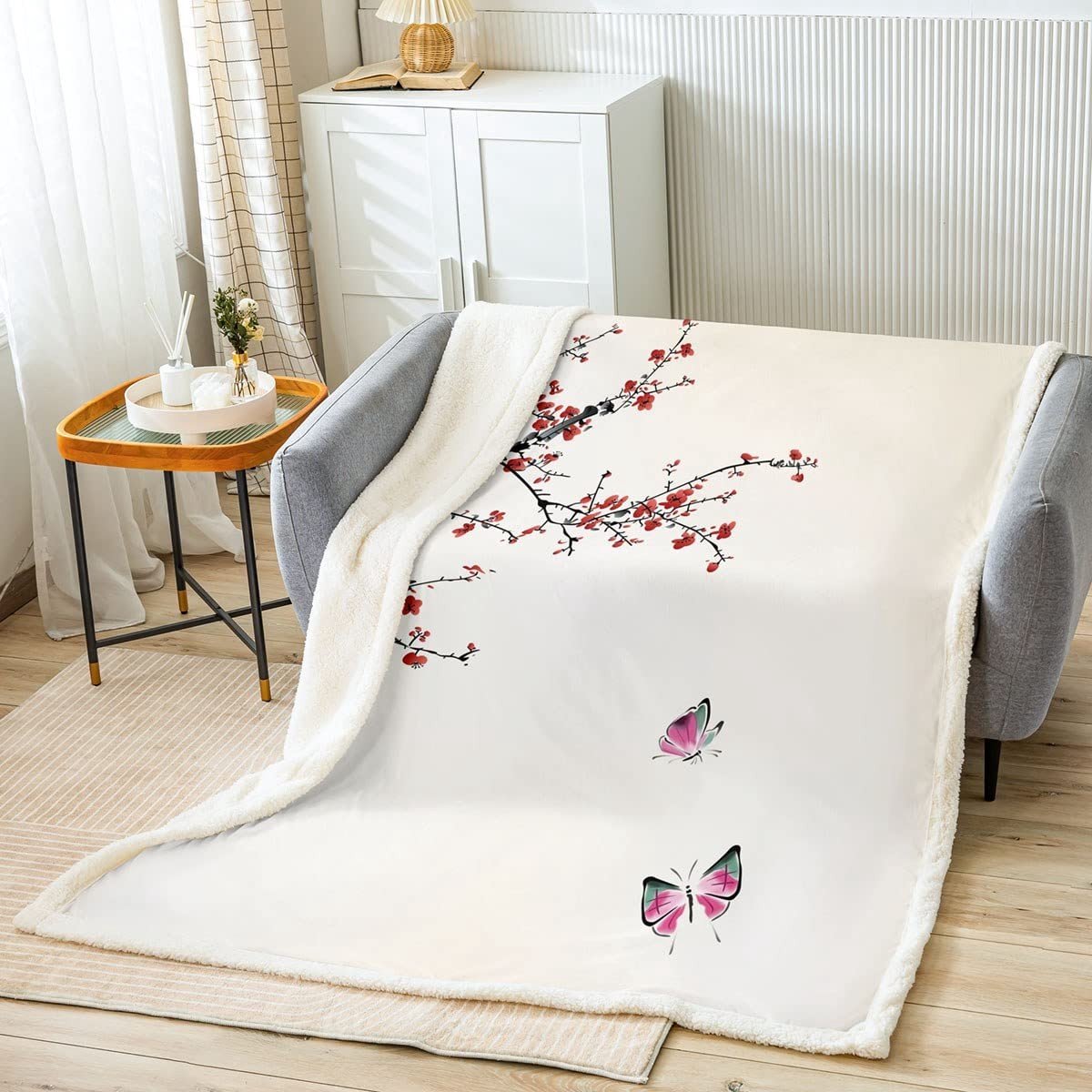 Solidchoice - Fleece Dekentje met Japanse Sakura Bloesem voor Kinderen en Volwassenen