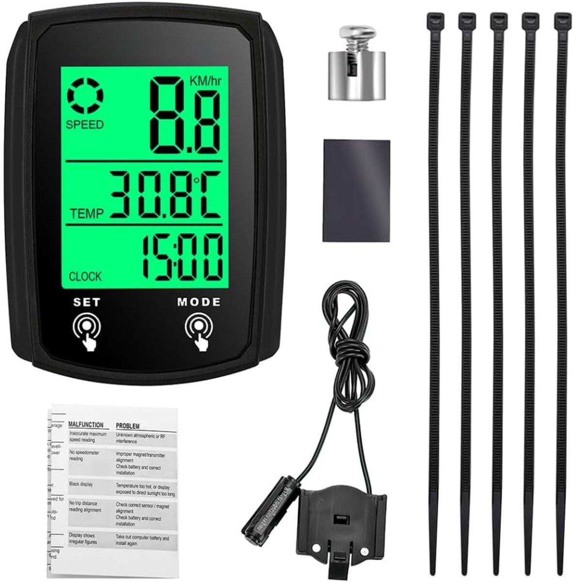 ZRNS® Kilometerteller Fiets - Fietscomputer draadloos - Snelheidsmeter Waterdicht - 19 Functies
