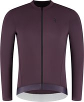 Voorkant van een dieppaars fietsshirt met lange mouwen, volledige ritssluiting en een klein logo op de borst.