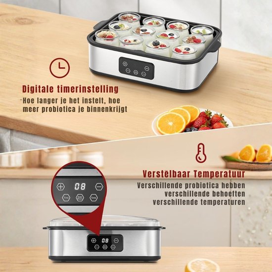 KIRA® Yoghurtmaker - Automatische Yoghurtmachine - 2-in-1 Yoghurtmaker & Ijsmachine - Zilver/Zwart - ‎37cm x 27cm x 14cm van Kira — afbeelding 3