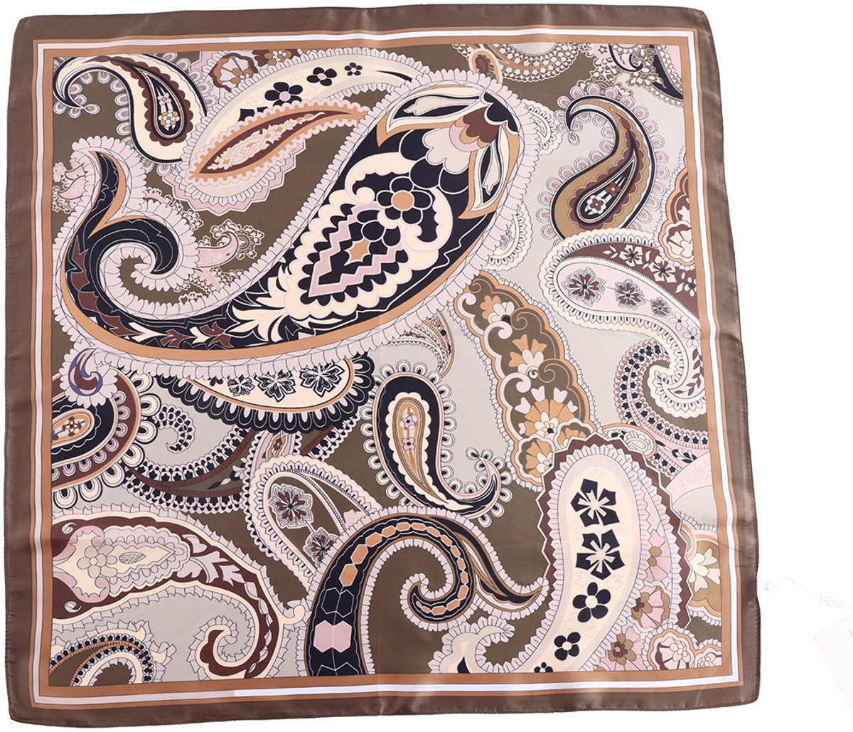 Emilie collection - sjaal - olijfgroen - satijn - vierkant 70x70cm - paisleyprint