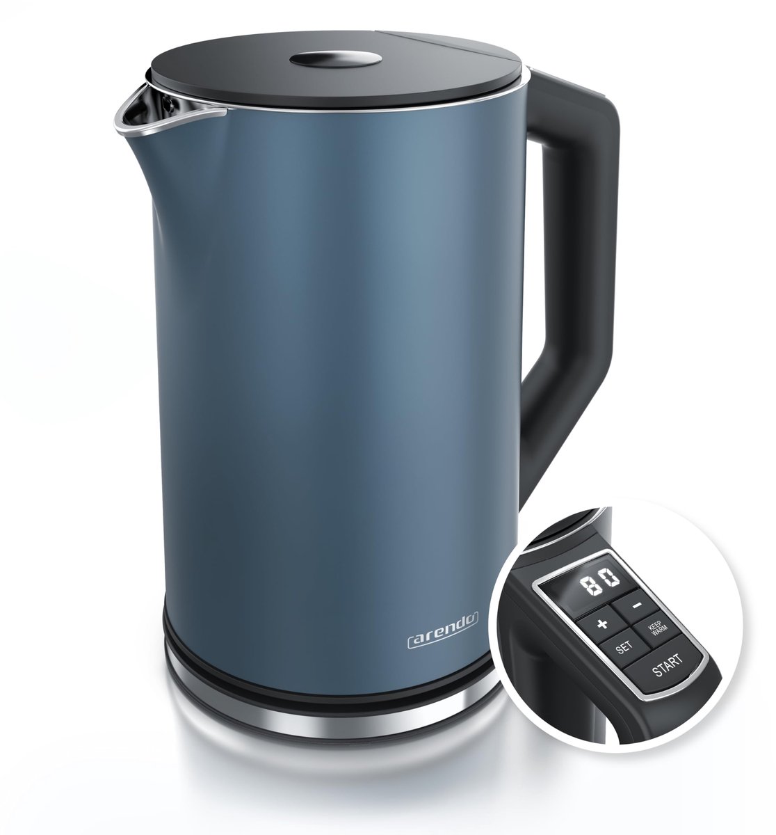 Waterkoker 1,5L – 2200W – Temperatuurregeling 40-100°C – Dubbelwandig RVS – Warmhoudfunctie – Mat Blauw