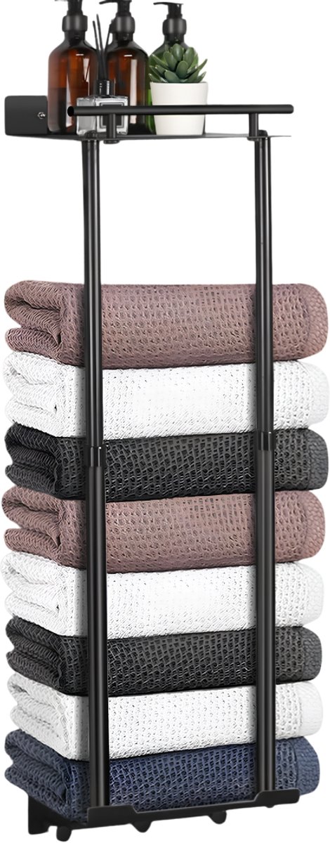 Lìon® Handdoekrek - Handdoekhouder - Handdoekrek Badkamer - Zwart - 20cm x 15cm x 81cm