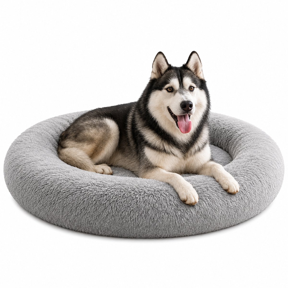 belviona Donut hondenbed, zacht hondenmand, comfortabel & antislip Ø120 cm lichtgrijs