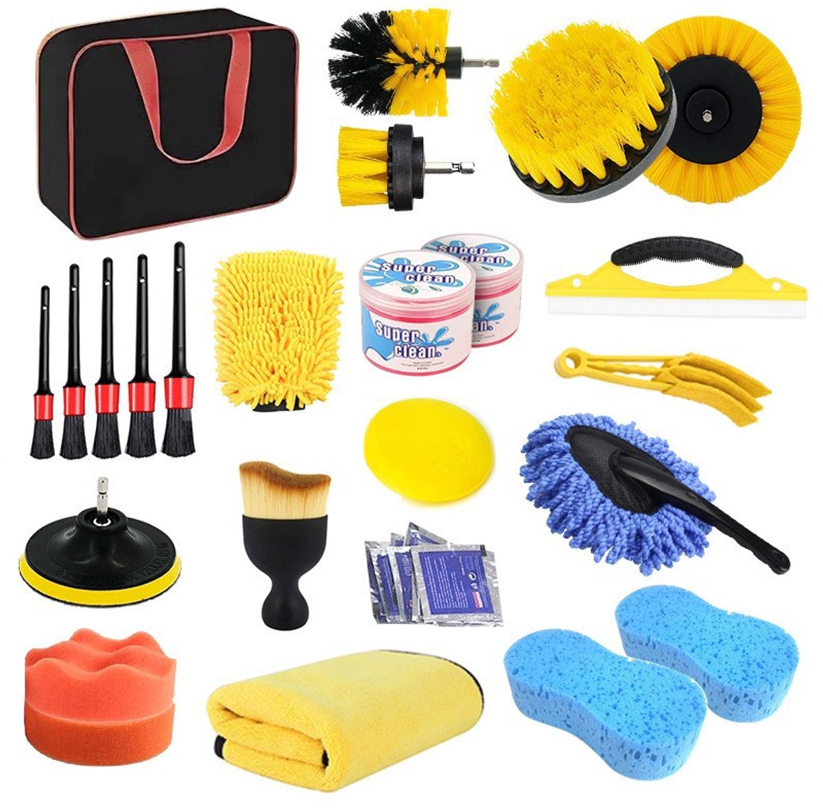 Autowasborstel set - lang steel reinigingsborstel - zachte velgborstel - kort steel detailborstel - meervoudig pakket - autowas gereedschap—Set 7
