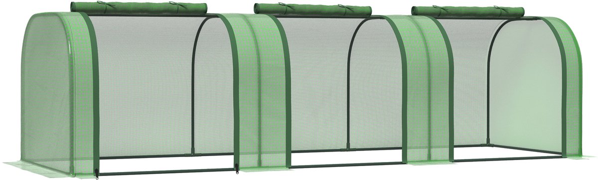 Tunnelkas - Mini Kas Tunnel - met 3 Ritsdeuren- Stalen Frame - Tuin/Kas - Kweektent - Kweekkas - Plant- en Oppotruimte - 295 x 100 x 80 cm - Groen