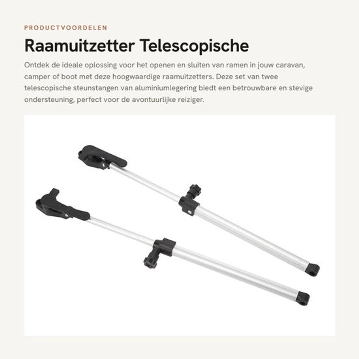 Raamuitzetter telescopisch - Aluminiumlegering - 2 Stuks - Maximale lengte 435 mm - RV-raamsteun - Lichtgewicht en schokbestendig