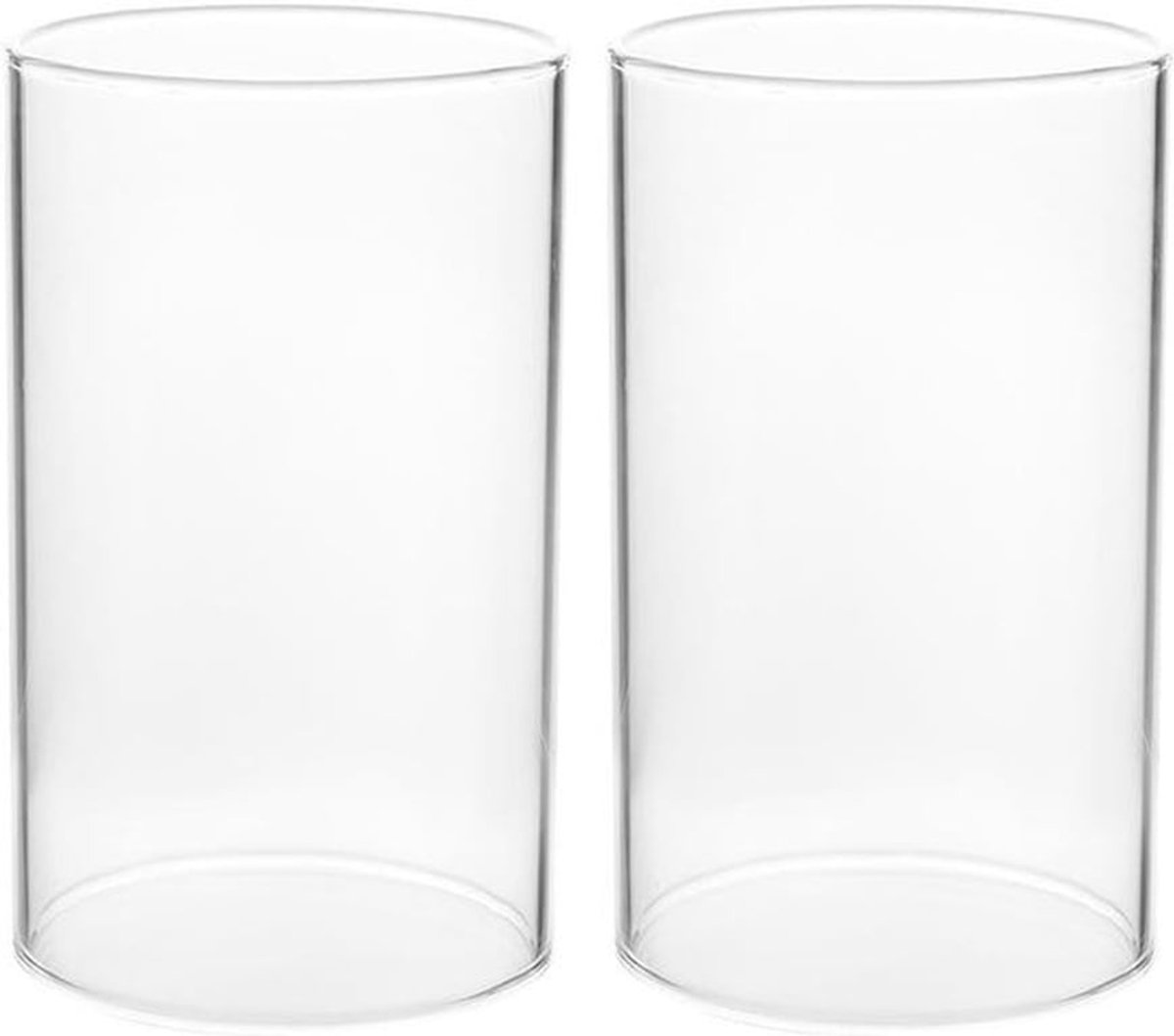Transparante Glazen Kaarsenhulzen - Set van 2 - Windlicht Cilinders - 10 x 9 cm
