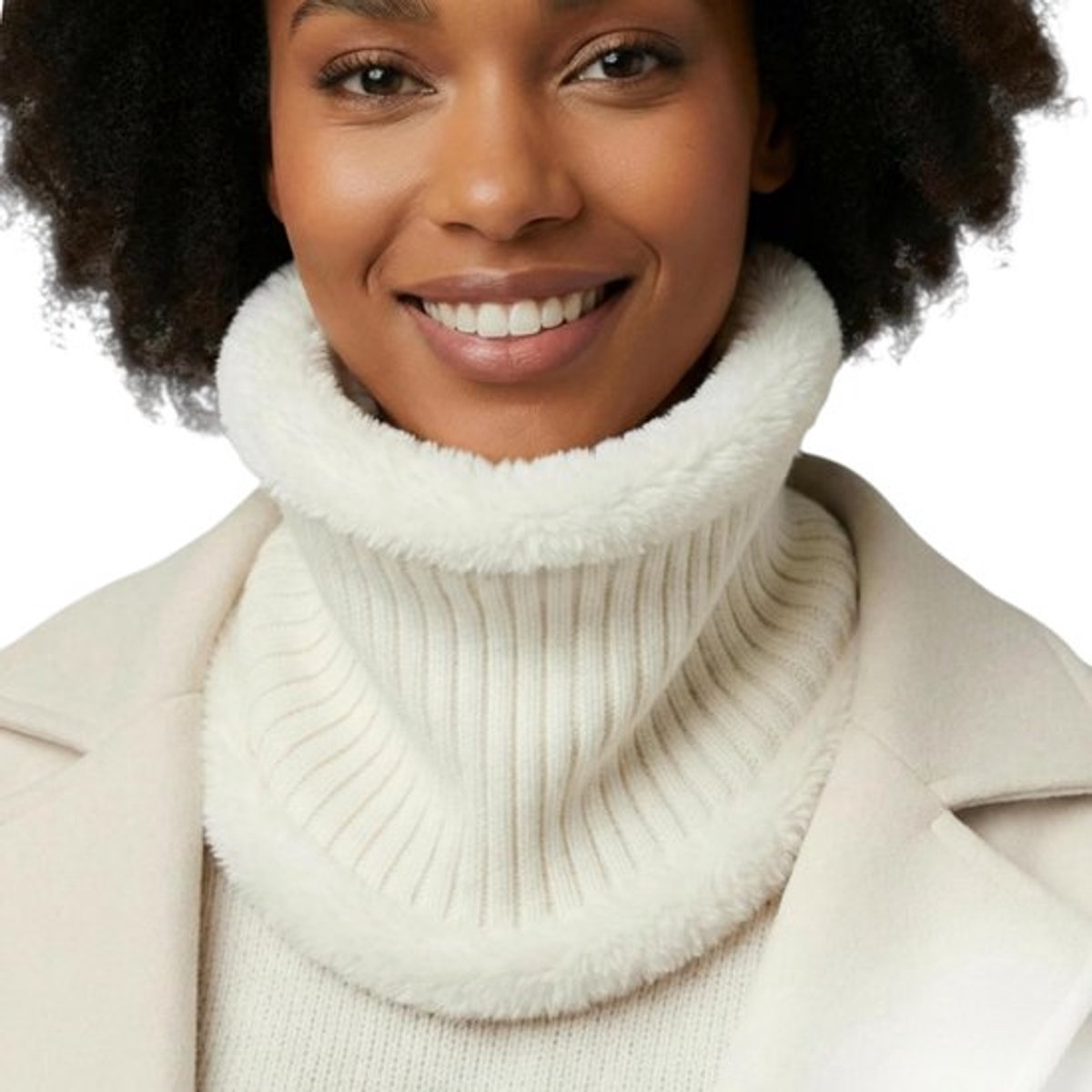 Tunnelsjaal Dames - Ribgebreide Look - Zachte Rand Imitatiebont - Behaaglijke Winteraccessoire - Eén Maat - 100% Polyacryl - Sjaal