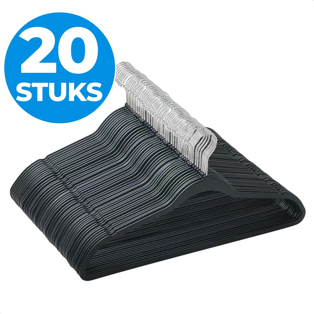 ACAZA Kledinghangers - Kleerhangers - Broekhanger - 20 Stuks - Volwassenen - Anti Slip - Rubberen Coating - Zwart
