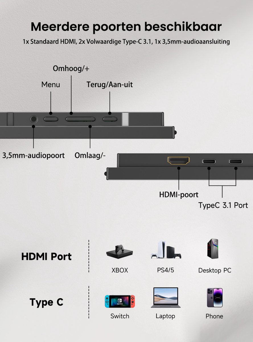 UPERFECT 23.8-inch draagbare monitor met geïntegreerde houder, 3840x2160 QLED 4K, USB-C thumbnail 3