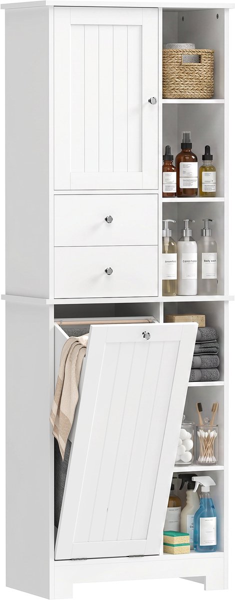 HOMCOM Bathroom Floor Cabinet-MDF-60L x 28,8B x 171H cm-Weiß