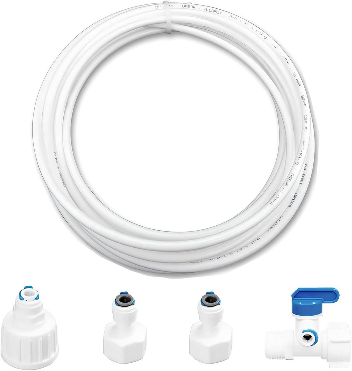 Waterreiniger Slang van 5 m voor Koelkast, Waterfilter Aansluiting met Terugslagklep, Geschikt voor Dubbele Koelkasten en 1/4 Inch Slangen