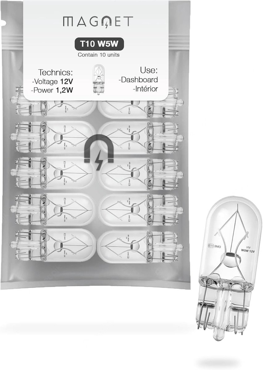 Set van 10 Halogeenlampen - Warm Wit - T10 W2.1x9.5d - E11-gecertificeerd - Voor Auto, Motor, Camper
