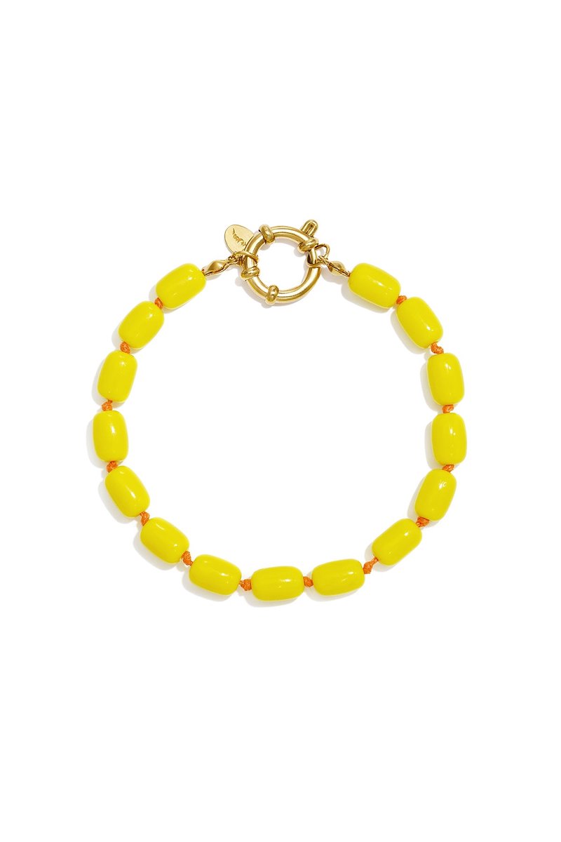 Lara - Kralen Armband - Glas - Stainless Steel - - Geel