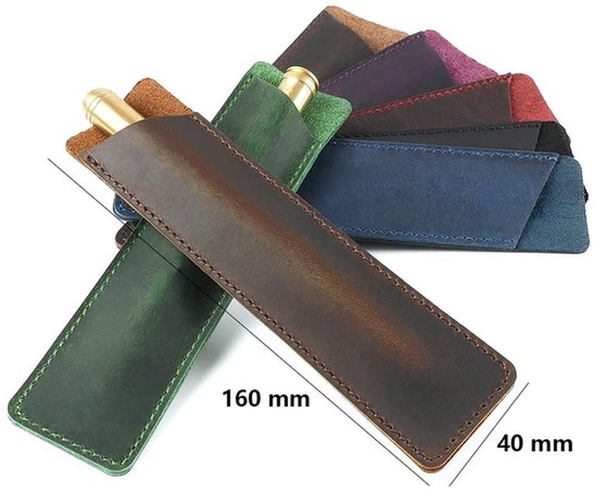 Pen Case Duurzaam Leer - Pennenetui - Handgemaakte Houder - Beschermende Mouw - Ideaal voor Kantoor - Afmetingen 16 cm x 4 cm