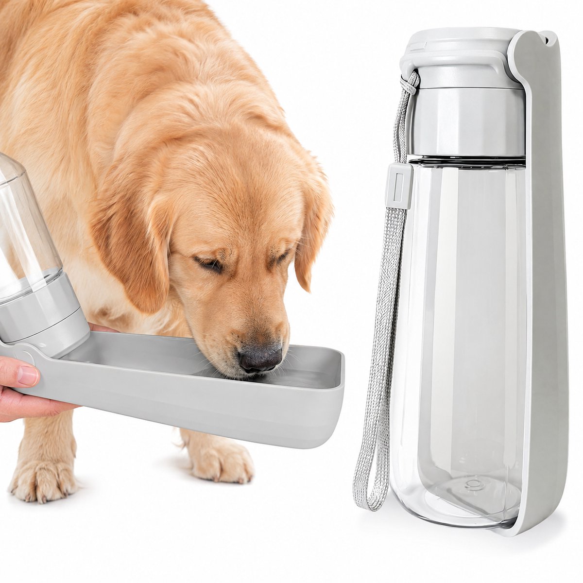 Opvouwbare Honden Drinkfles - Drinkfles voor Honden en Katten van 550 ml - Lekvrije Reisdrinkbak met Draaislot - Ideaal voor Wandelen, Reizen & Kamperen - Grijs