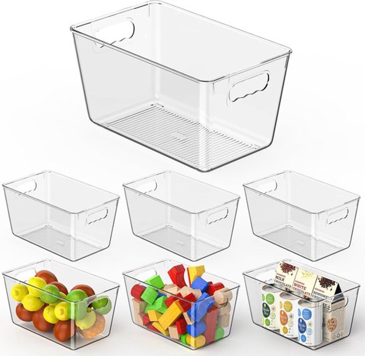 Thijox - Doorzichtige Plastic Opbergbakken, 6 Stuks Kastorganisatoren voor Keuken, Kantoor en Vriezer, M (25 x 15 x 13 cm) - Ideaal voor Huisorganisat