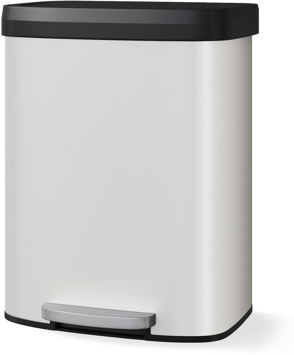 Pedaalemmer Groot RVS 60L - 46x39x60.5cm - Prullenbak - Afvalbak - Soft Close Kunststof Deksel - Vingerafdrukbestendig Roestvrij - Met Handvat - Voor Keuken Kantoor - Wit